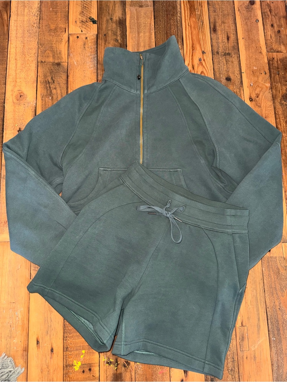 lululemon athletica medium Forest Green Half-Zip Sweatshirt & Shorts Set